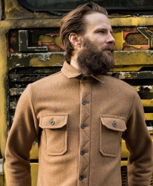 McNair Men's heavy weight merino Mountain Shirt in camel