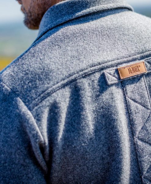 McNair men's midweight merino Mountain Shirt in Ash Melange - back of shirt